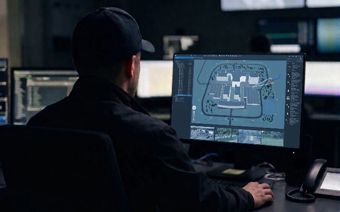security guard watching perimeter security solution